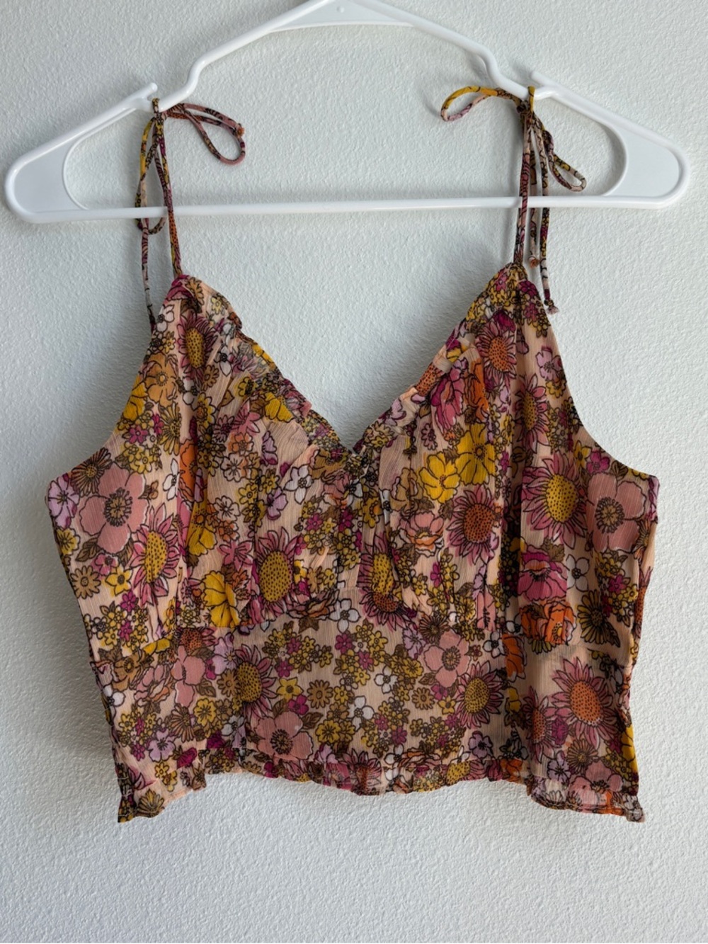 Patrons of Peace Floral tie strap crop top boho cottagecore top size M